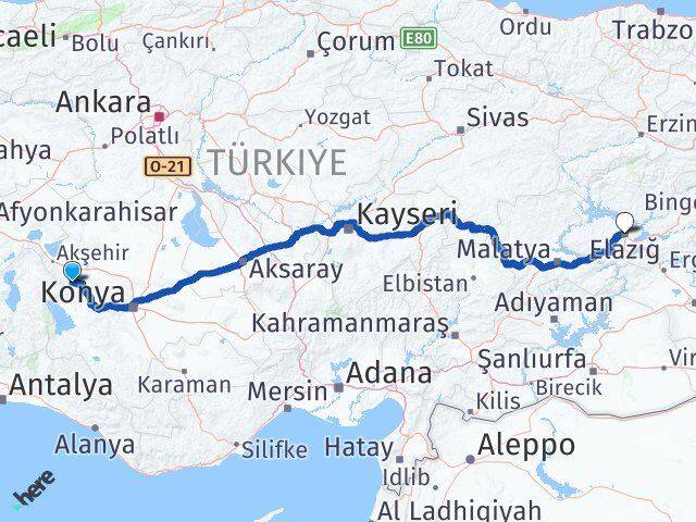 Konya Doğanhisar Elazığ Arası Kaç Km - Yol Haritası