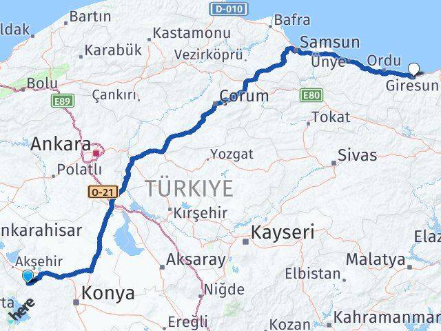 Konya Doğanhisar Giresun Arası Kaç Km - Yol Haritası