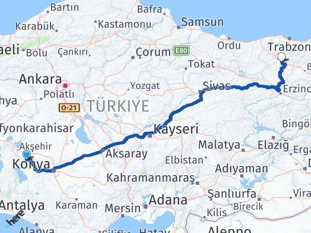 Konya Doğanhisar Gümüşhane Arası Kaç Km - Yol Haritası