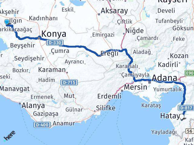 Konya Doğanhisar Hatay Arası Kaç Km - Yol Haritası