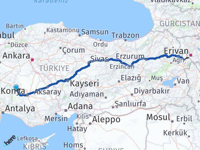 Konya Doğanhisar Iğdır Arası Kaç Km - Yol Haritası
