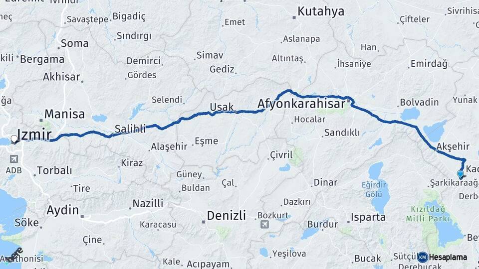 Konya Doğanhisar İzmir Arası Kaç Km - Yol Haritası