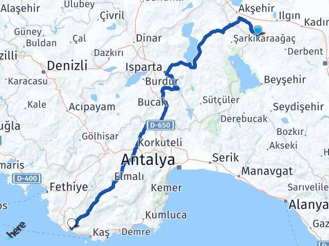 Konya Doğanhisar Kalkan Kaş Antalya Arası Kaç Km - Yol Haritası