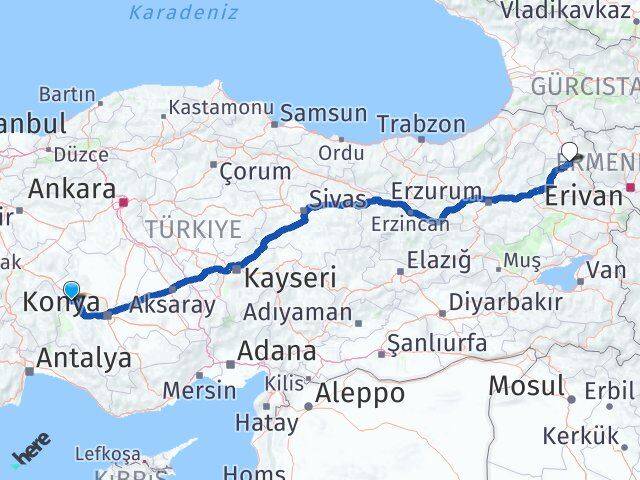 Konya Doğanhisar Kars Arası Kaç Km - Yol Haritası