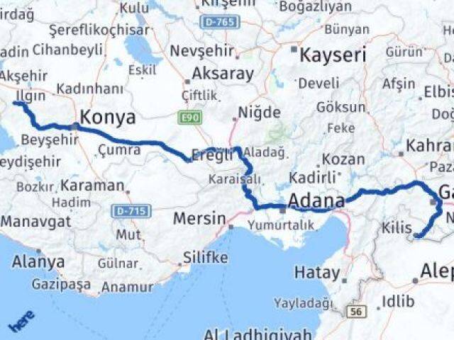 Konya Doğanhisar Kilis Arası Kaç Km - Yol Haritası