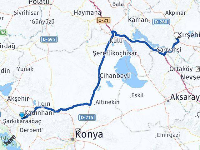 Konya Doğanhisar Kırşehir Arası Kaç Km - Yol Haritası
