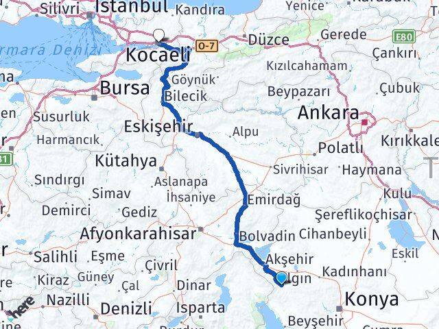 Konya Doğanhisar Kocaeli Arası Kaç Km - Yol Haritası
