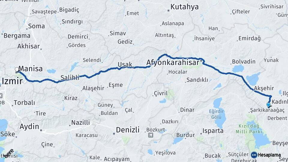 Konya Doğanhisar Manisa Arası Kaç Km - Yol Haritası