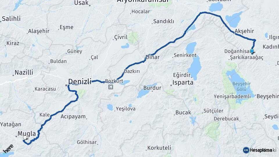 Konya Doğanhisar Muğla Arası Kaç Km - Yol Haritası