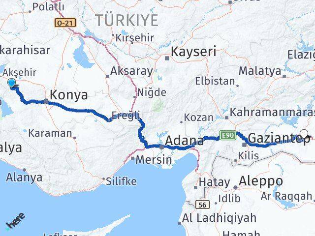 Konya Doğanhisar Şanlıurfa Arası Kaç Km - Yol Haritası
