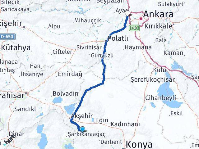 Konya Doğanhisar Sincan Ankara Arası Kaç Km - Yol Haritası