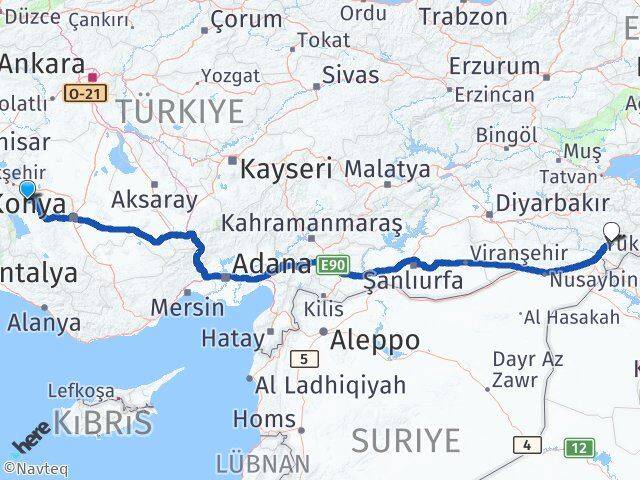 Konya Doğanhisar Şırnak Arası Kaç Km - Yol Haritası