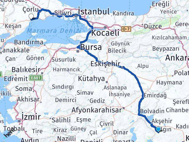Konya Doğanhisar Tekirdağ Arası Kaç Km - Yol Haritası
