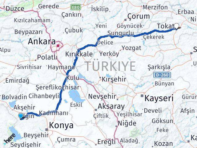 Konya Doğanhisar Tokat Arası Kaç Km - Yol Haritası