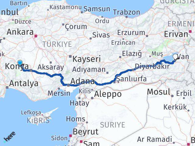 Konya Doğanhisar Van Arası Kaç Km - Yol Haritası