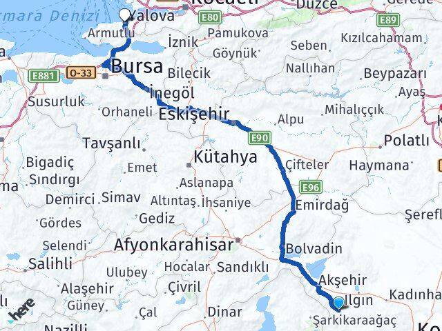 Konya Doğanhisar Yalova Arası Kaç Km - Yol Haritası