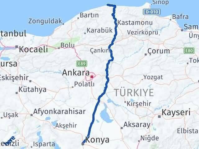 Konya Doğanyurt Kastamonu Arası Kaç Km - Yol Haritası