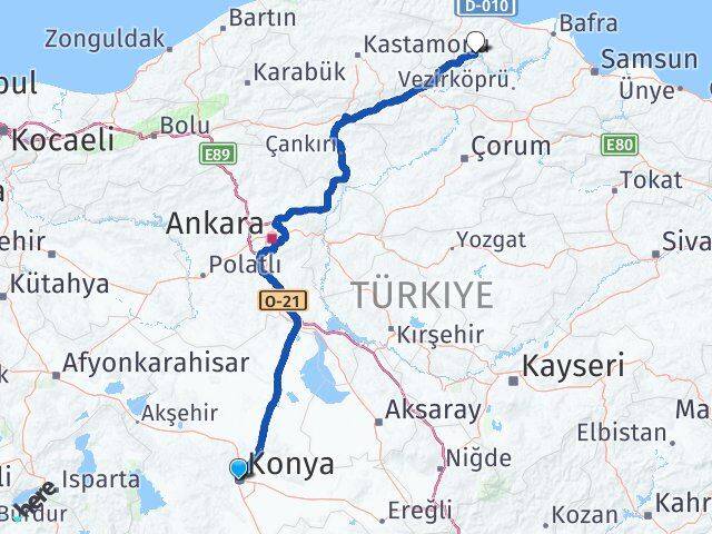 Konya Durağan Sinop Arası Kaç Km - Yol Haritası