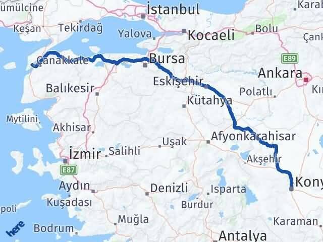Konya Eceabat Çanakkale Arası Kaç Km - Yol Haritası
