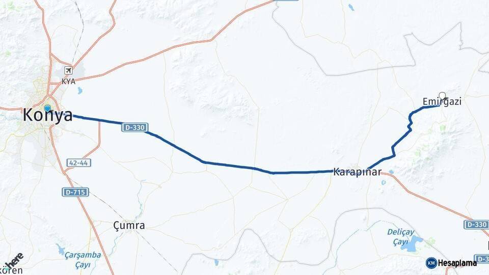 Konya Emirgazi Arası Kaç Km - Yol Haritası