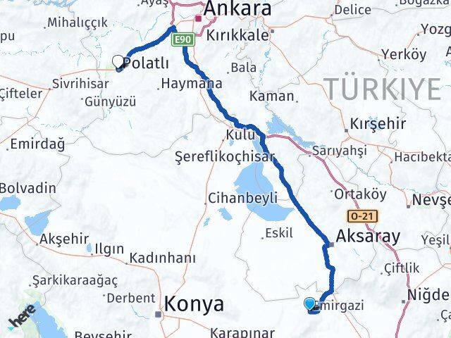 Konya Emirgazi Polatlı Ankara Arası Kaç Km - Yol Haritası