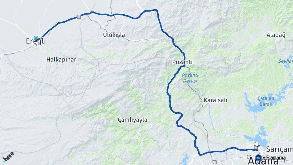 Konya Ereğli Çukurova Adana Arası Kaç Km - Yol Haritası