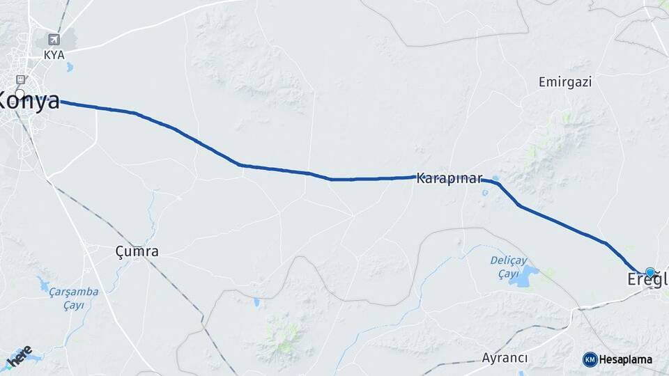 Konya Ereğli Meram Arası Kaç Km - Yol Haritası