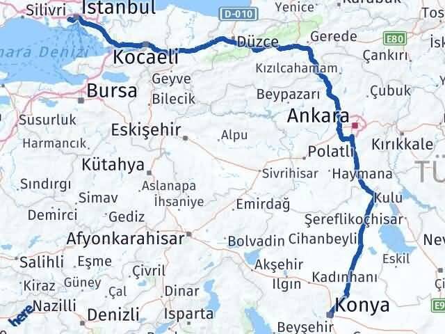 Konya Esenler İstanbul Arası Kaç Km - Yol Haritası