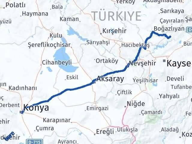 Konya Felahiye Kayseri Arası Kaç Km - Yol Haritası
