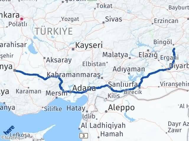 Konya Genç Bingöl Arası Kaç Km - Yol Haritası