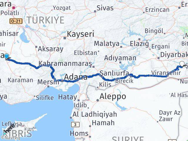 Konya Gercüş Batman Arası Kaç Km - Yol Haritası