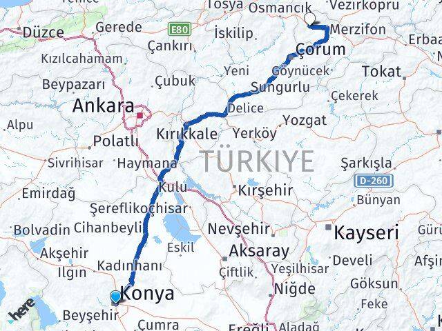 Konya Gümüşhacıköy Amasya Arası Kaç Km - Yol Haritası