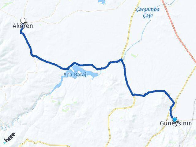 Konya Güneysınır Akören Arası Kaç Km - Yol Haritası