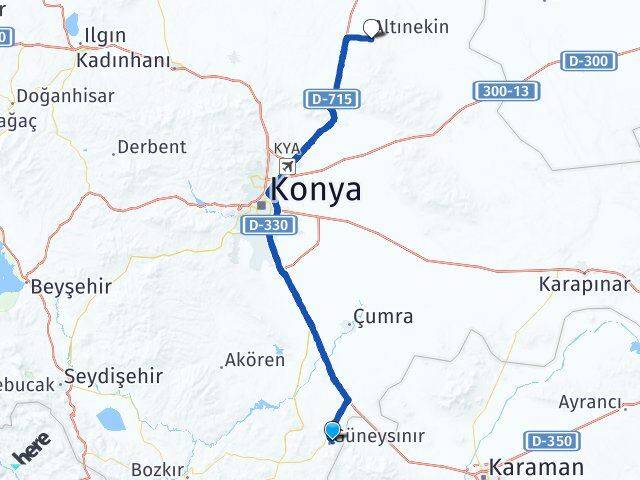 Konya Güneysınır Altınekin Arası Kaç Km - Yol Haritası