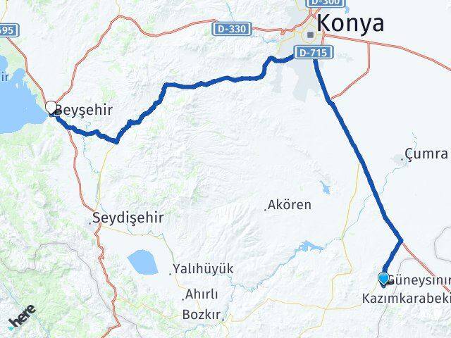 Konya Güneysınır Beyşehir Arası Kaç Km - Yol Haritası