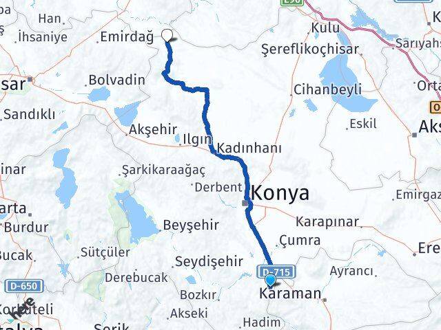 Konya Güneysınır Çeltik Arası Kaç Km - Yol Haritası