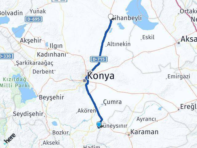Konya Güneysınır Cihanbeyli Arası Kaç Km - Yol Haritası