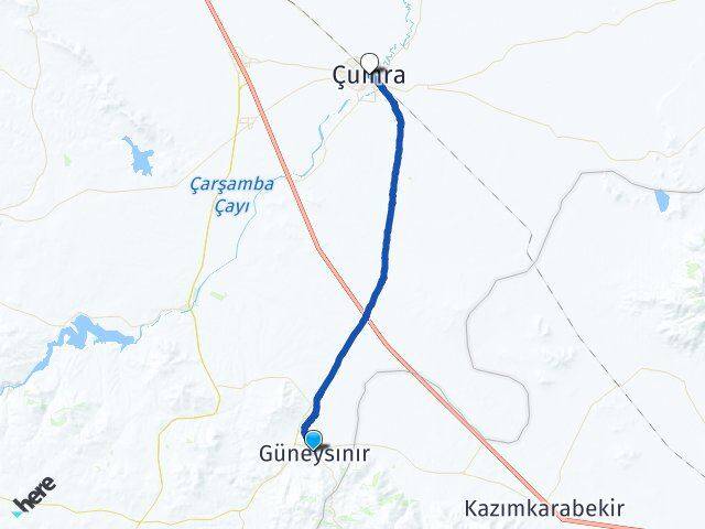 Konya Güneysınır Çumra Arası Kaç Km - Yol Haritası