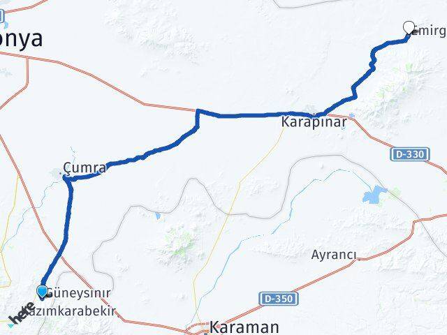 Konya Güneysınır Emirgazi Arası Kaç Km - Yol Haritası