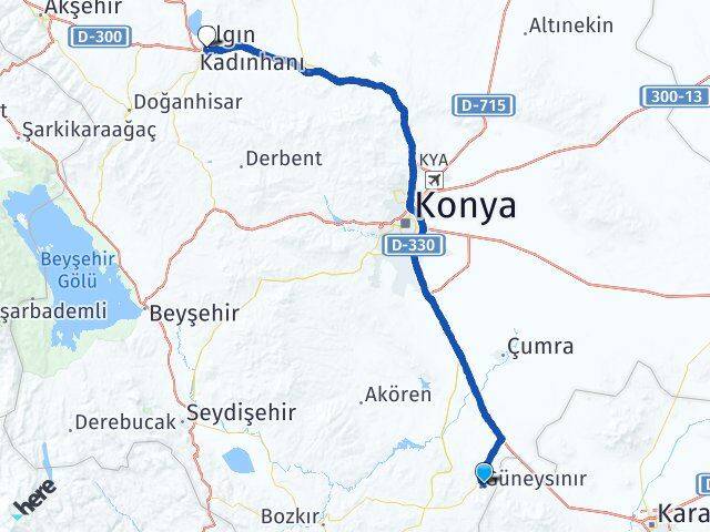Konya Güneysınır Ilgın Arası Kaç Km - Yol Haritası