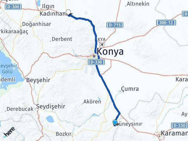 Konya Güneysınır Kadınhanı Arası Kaç Km - Yol Haritası