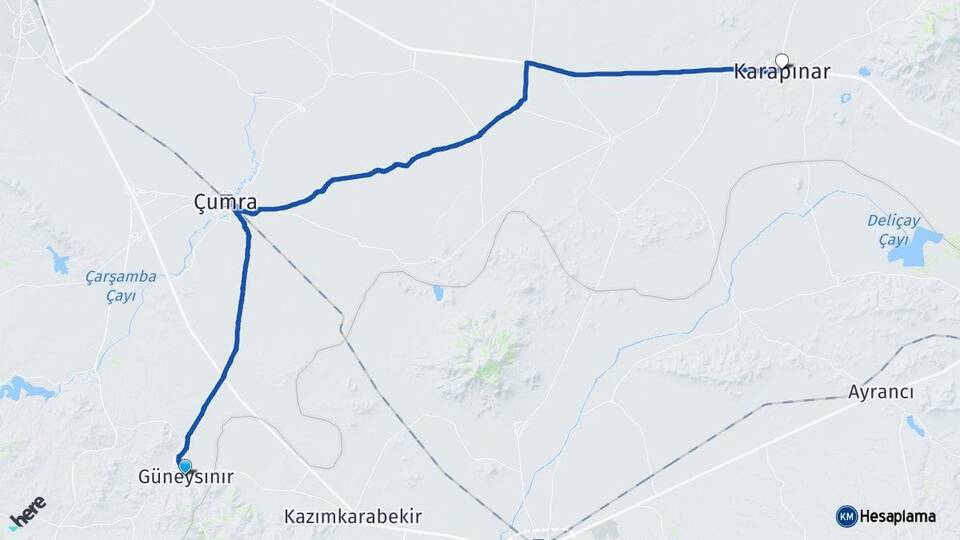 Konya Güneysınır Karapınar Arası Kaç Km - Yol Haritası