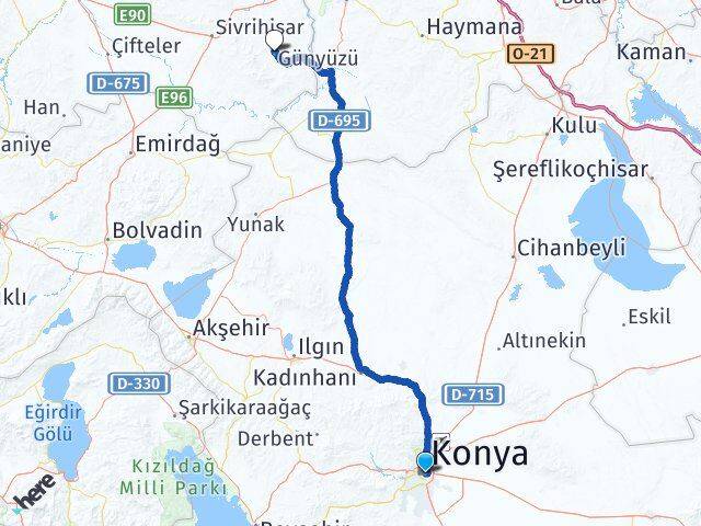Konya Günyüzü Eskişehir Arası Kaç Km - Yol Haritası