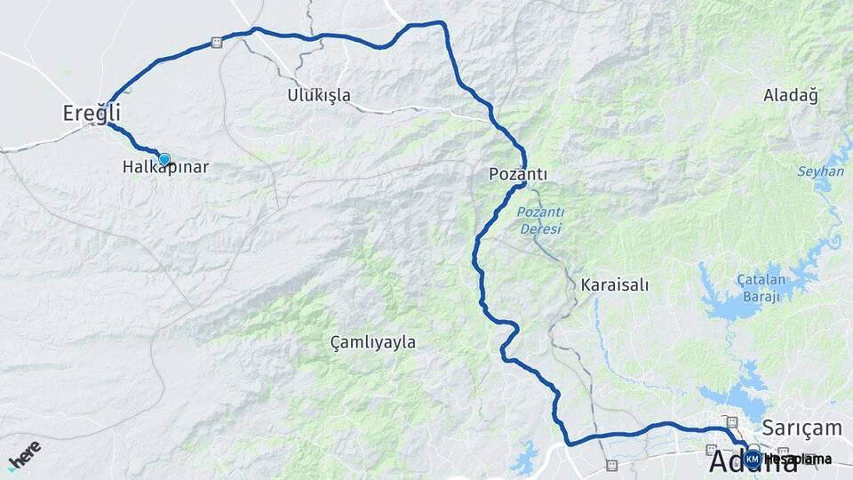 Konya Halkapınar Adana Arası Kaç Km - Yol Haritası