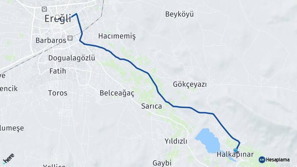 Konya Halkapınar Ereğli Arası Kaç Km - Yol Haritası