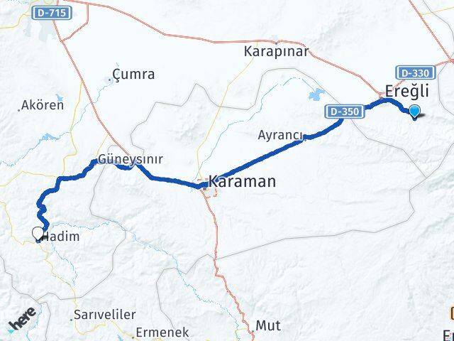 Konya Halkapınar Hadim Arası Kaç Km - Yol Haritası