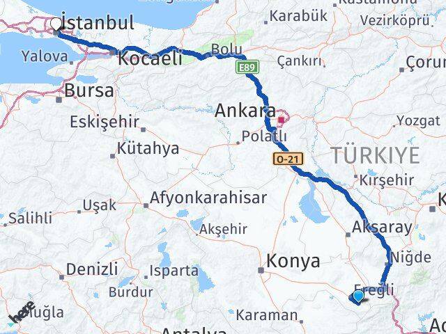 Konya Halkapınar İstanbul Arası Kaç Km - Yol Haritası