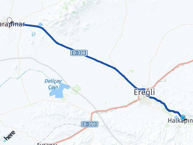 Konya Halkapınar Karapınar Arası Kaç Km - Yol Haritası