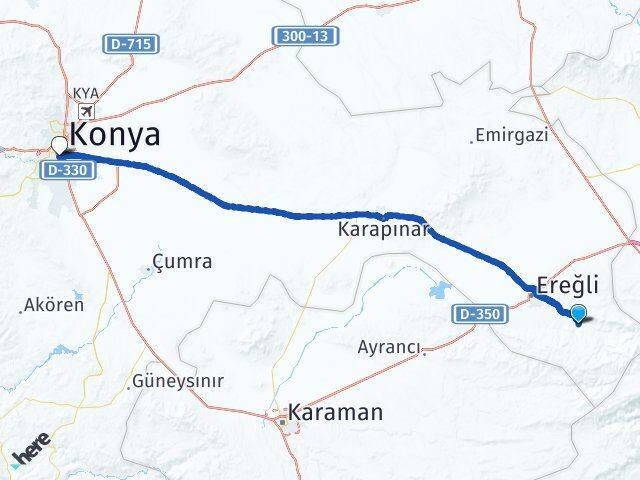 Konya Halkapınar Meram Arası Kaç Km - Yol Haritası