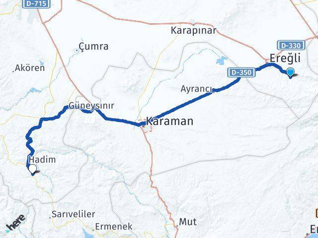 Konya Halkapınar Taşkent Arası Kaç Km - Yol Haritası